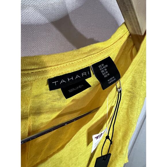 NWT Tahari Bright Yellow 100% Linen Button Back Short Sleeve Blouse - Picture 9 of 9